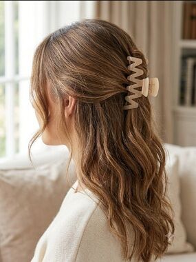 NWT Berry Set of 3 Neutral Acrylic Hair Claw Clips Beige Blush Brown 4” Large